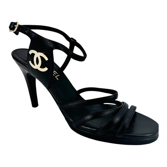 Chanel CC Logo Lambskin Slingback Sandal Heels - Picture 3 of 13